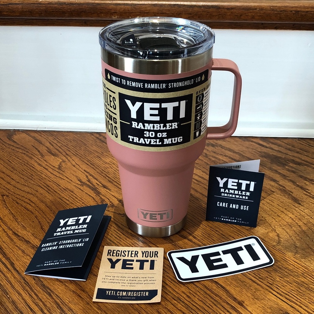 🔥NEW🔥 YETI SOLD OUT LIMITED EDITION SANDSTONE PINK 30 OZ TRAVEL MUG WITH HANDLE!